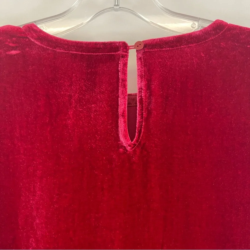 Eileen Fisher Velvet Shift Dress‎ Red Long Sleeve Keyhole Back Silk XXS NEW